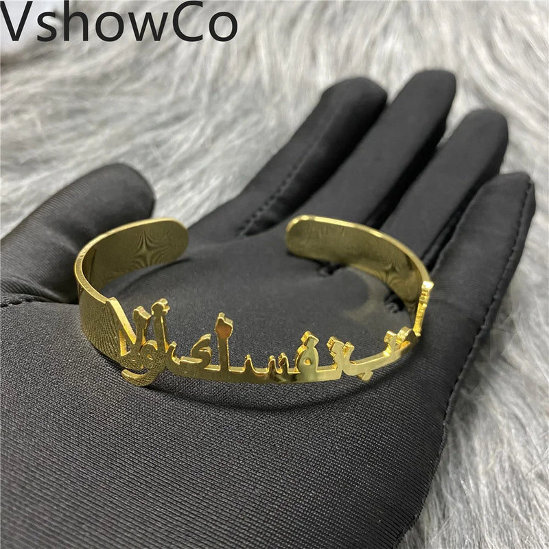 VishowCo Nameplate Cuff Bracelet Personalized Stainless Steel Jewelry