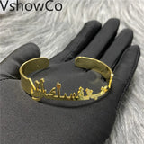 VishowCo Nameplate Cuff Bracelet Personalized Stainless Steel Jewelry