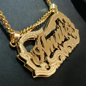VishowCo Two Tone Name Necklace Cuban Chain Double Nameplate Necklace