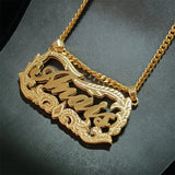 VishowCo Two Tone Name Necklace Cuban Chain Double Nameplate Necklace