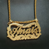 VishowCo Two Tone Name Necklace Cuban Chain Double Nameplate Necklace