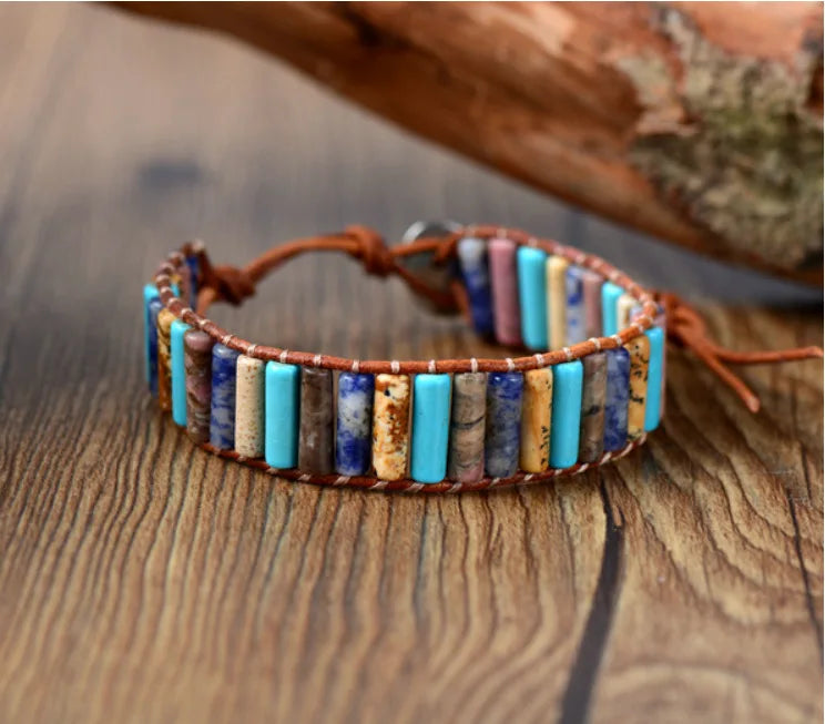 Visrover Boho Stone Bracelet Leather Gemstone Wrap