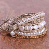 Visrover Natural Bead Freshwater Pearl Bracelet Boho Wrap Jewelry
