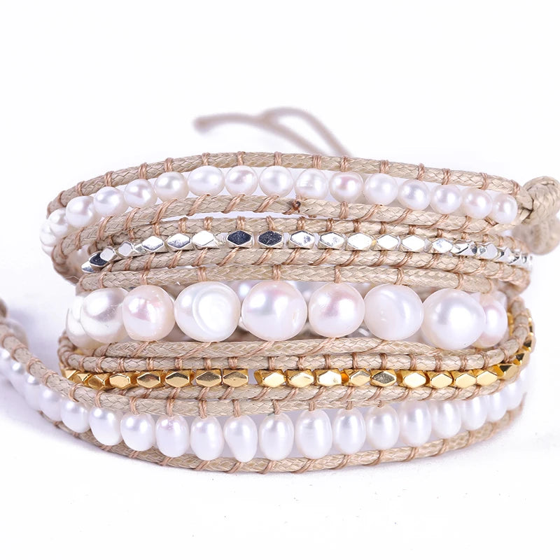 Visrover Natural Bead Freshwater Pearl Bracelet Boho Wrap Jewelry