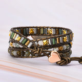 Visrover Gemstone Wrap Bracelet Leather Woven Bohemian Jewelry