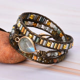Visrover Gemstone Wrap Bracelet Leather Woven Bohemian Jewelry