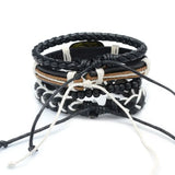 Adjustable Men's Vintage Beaded Leather Bracelet Wristband