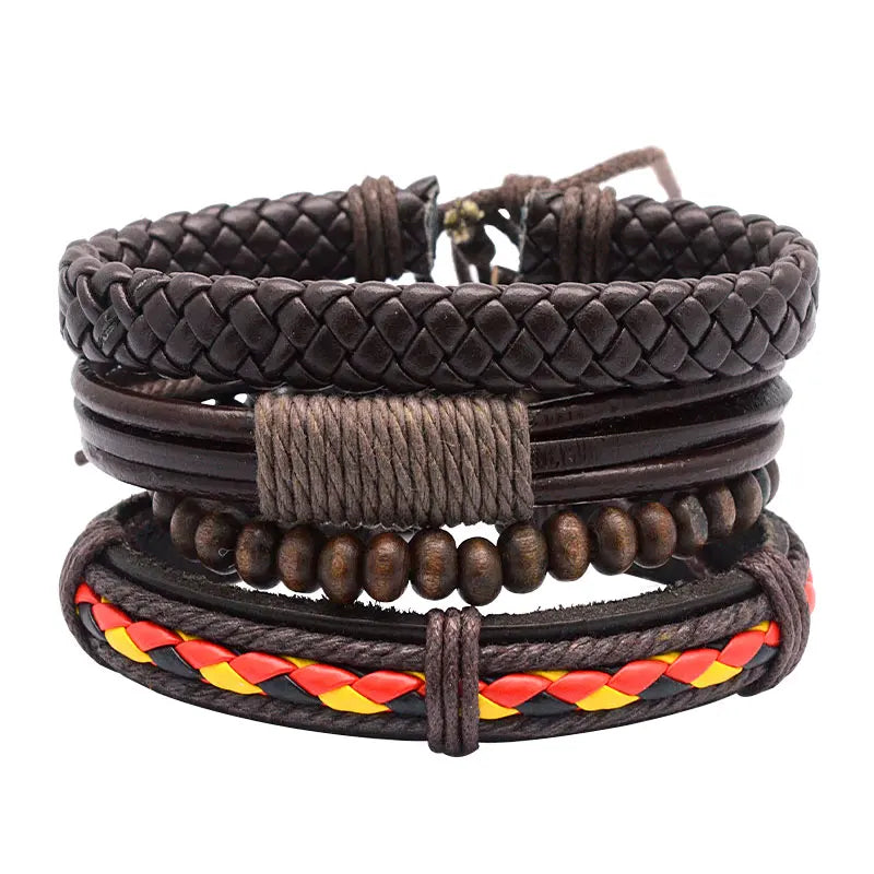 Adjustable Men's Vintage Leather Beads Bracelet Wristband