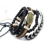 Adjustable Men's Vintage Beaded Leather Bracelet Wristband