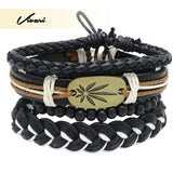 Adjustable Men's Vintage Beaded Leather Bracelet Wristband