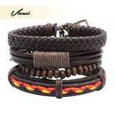 Adjustable Men's Vintage Leather Beads Bracelet Wristband