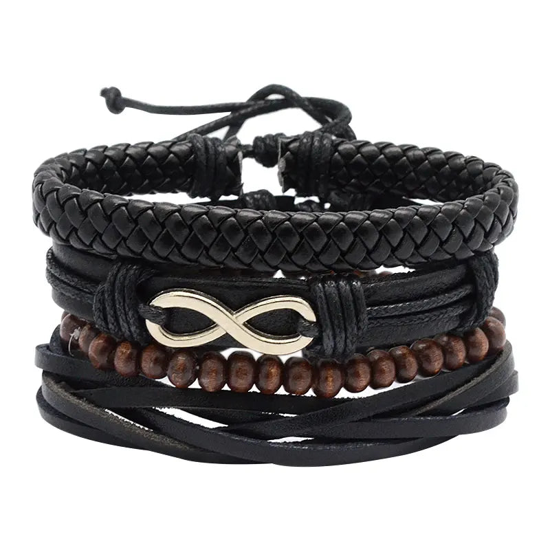 Men's Vintage Multi-layer Leather Bead Bracelet Wristband