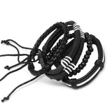 Adjustable Men's Leather Bead Bracelet Wristband