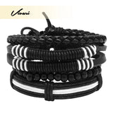 Adjustable Men's Leather Bead Bracelet Wristband