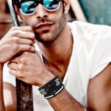 Adjustable Men's Leather Bead Bracelet Wristband