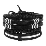Adjustable Men's Leather Bead Bracelet Wristband