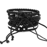 Adjustable Men's Leather Bead Bracelet Wristband
