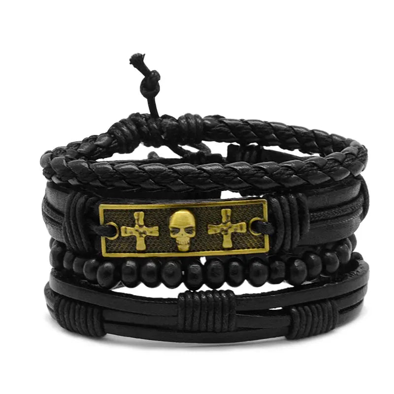 Adjustable Men's Skull Vintage Bracelet Leather Wristband Rope