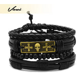 Adjustable Men's Skull Vintage Bracelet Leather Wristband Rope