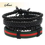 Adjustable Men's Vintage Leather Bracelet with Bead Wristband
