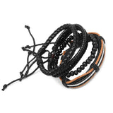 Adjustable Men's Vintage Leather Bead Bracelet Wristband