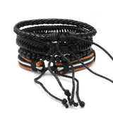 Adjustable Men's Vintage Leather Bead Bracelet Wristband