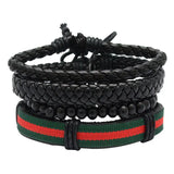 Adjustable Men's Vintage Leather Bracelet with Bead Wristband