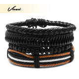 Adjustable Men's Vintage Leather Bead Bracelet Wristband