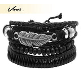 Adjustable Men's Vintage Leather Feather Bracelet