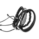 Adjustable Men's Vintage Leather Feather Bracelet