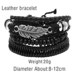 Adjustable Men's Vintage Leather Feather Bracelet