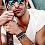Adjustable Men's Brown Vintage Multilayer Leather Bead Bracelet