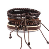 Adjustable Men's Brown Vintage Multilayer Leather Bead Bracelet