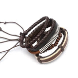 Adjustable Men's Brown Vintage Multilayer Leather Bead Bracelet