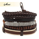 Adjustable Men's Brown Vintage Multilayer Leather Bead Bracelet