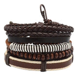 Adjustable Men's Brown Vintage Multilayer Leather Bead Bracelet
