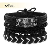 Adjustable Men's Retro Skull Beaded Bracelet Wrist Strap
