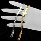 Crystal Charm Cross Bracelet Stainless Steel Chain Lobster Clasp
