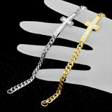 Crystal Charm Cross Bracelet Stainless Steel Chain Lobster Clasp