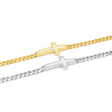 Crystal Charm Cross Bracelet Stainless Steel Chain Lobster Clasp