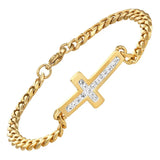 Crystal Charm Cross Bracelet Stainless Steel Chain Lobster Clasp