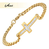 Crystal Charm Cross Bracelet Stainless Steel Chain Lobster Clasp