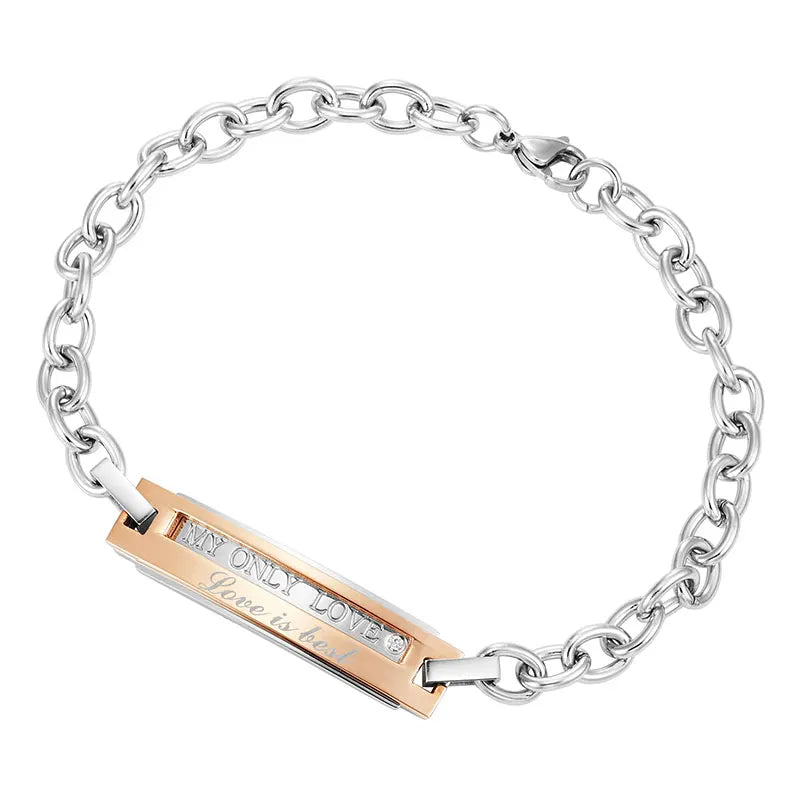 Charm Love Women Rose Bracelet Stainless Steel Chain with Lobster Clasp