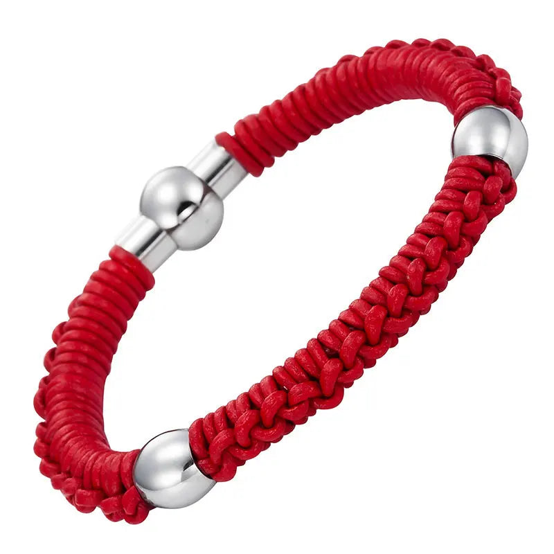 Men's Leather Bracelet Stainless Steel Charm Buckle Bracelet