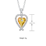 Yellow Crystal Heart Necklace Stainless Steel Jewelry