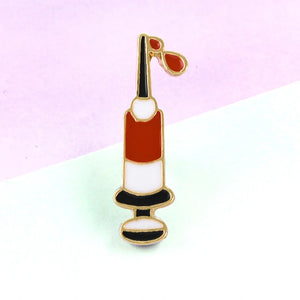 Vivid Syringe Enamel Brooch Pins Zircon Water Drop Women Doctor Nurse