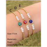 Vlen Boho Evil Eye Bracelet 18K Plated Freshwater Pearls Pulseras