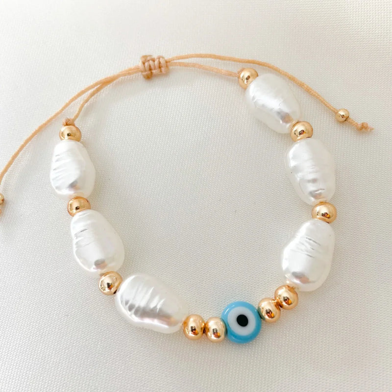 Vlen Booh Evil Eye Bracelet Natural Freshwater Pearl Bracelets for Women
