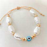 Vlen Booh Evil Eye Bracelet Natural Freshwater Pearl Bracelets for Women