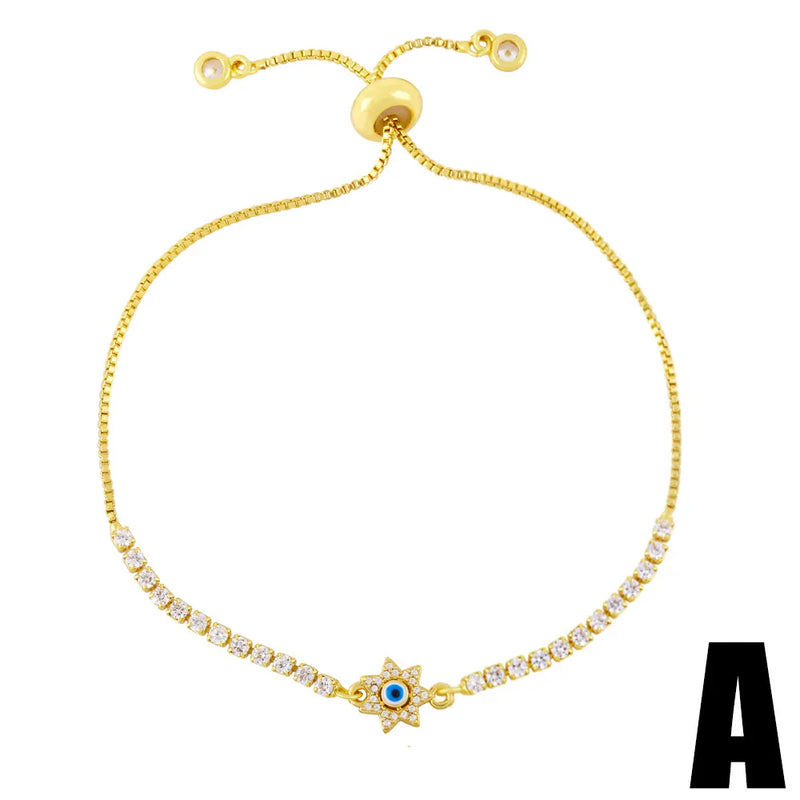 Vlen CZ Evil Eye Bracelet for Women Stainless Steel Chain Evil Eye Pulseras